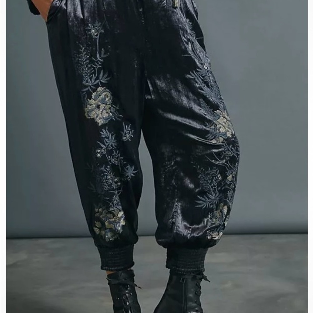 Anthropologie Velvet Jogger with embroidery Size Large - Picture 3 of 9